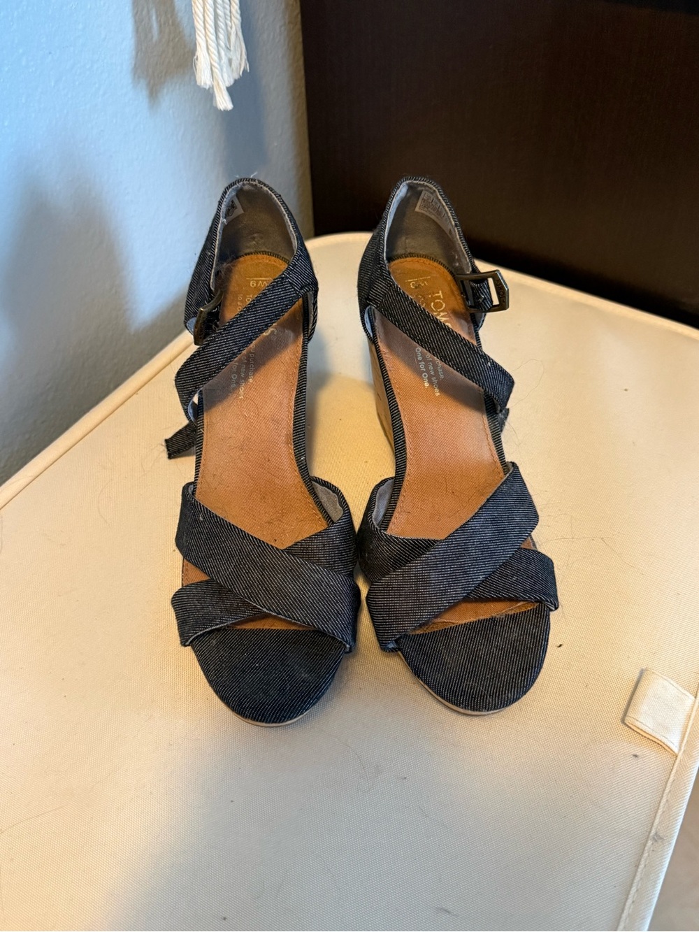 Toms Black Crisscross Wedge Sandals